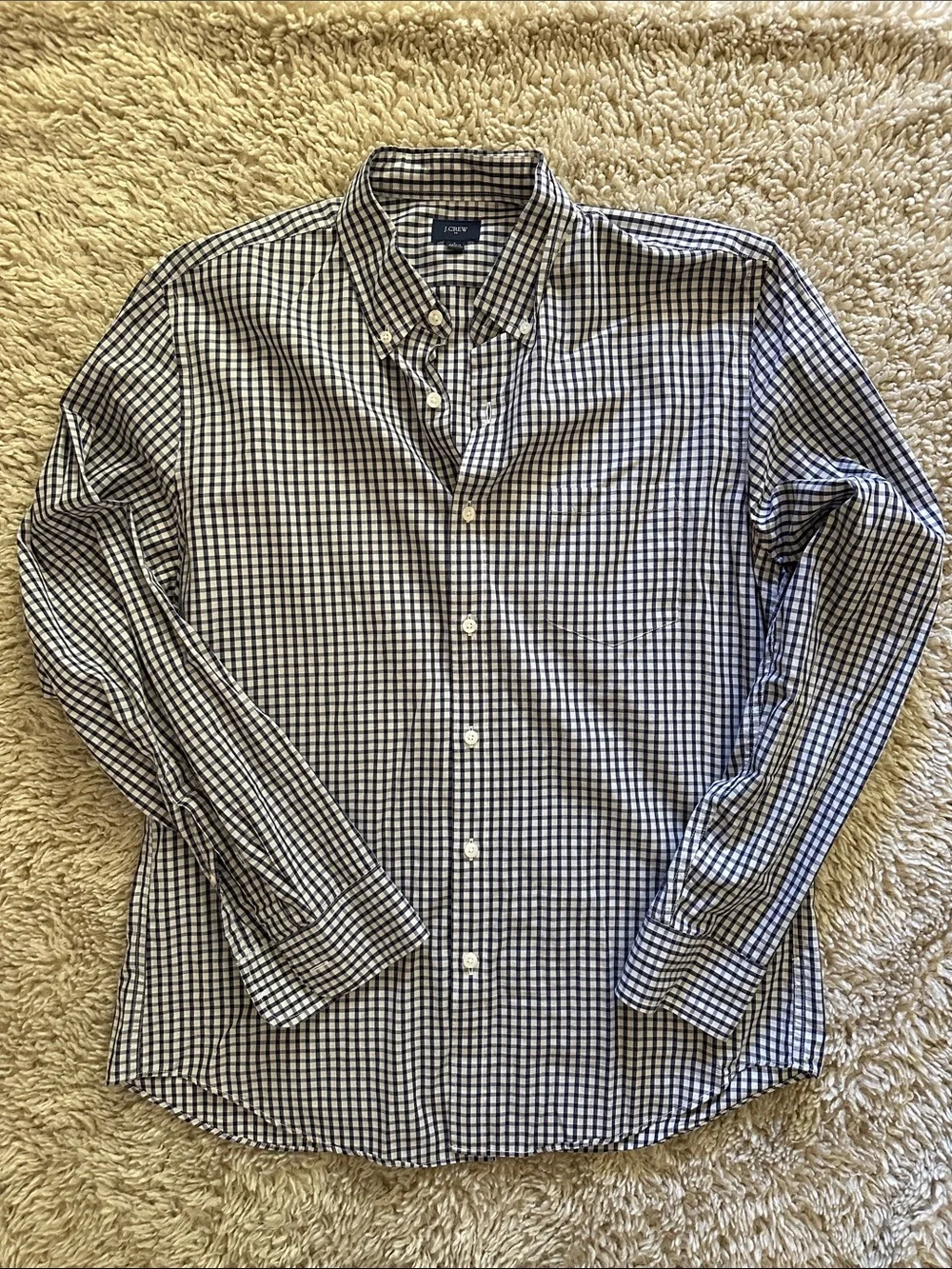 J. Crew Men’s Navy and White Gingham Button-Down Shirt